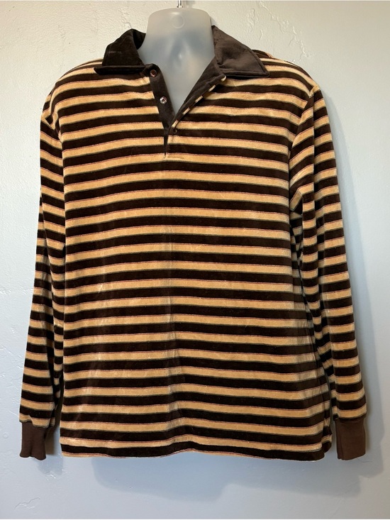 Other - JCPenney Velour Shirt Mens Large Vintage 1970s Disco Hipster Skate Brown Striped